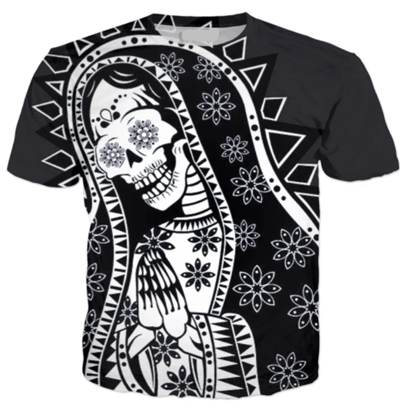 

Lizhiyang New Fashion Male Female Couple Unisex Flowers Skull Funny 3D Print No Cap Casual Shirt T-Shirts Tees Tops