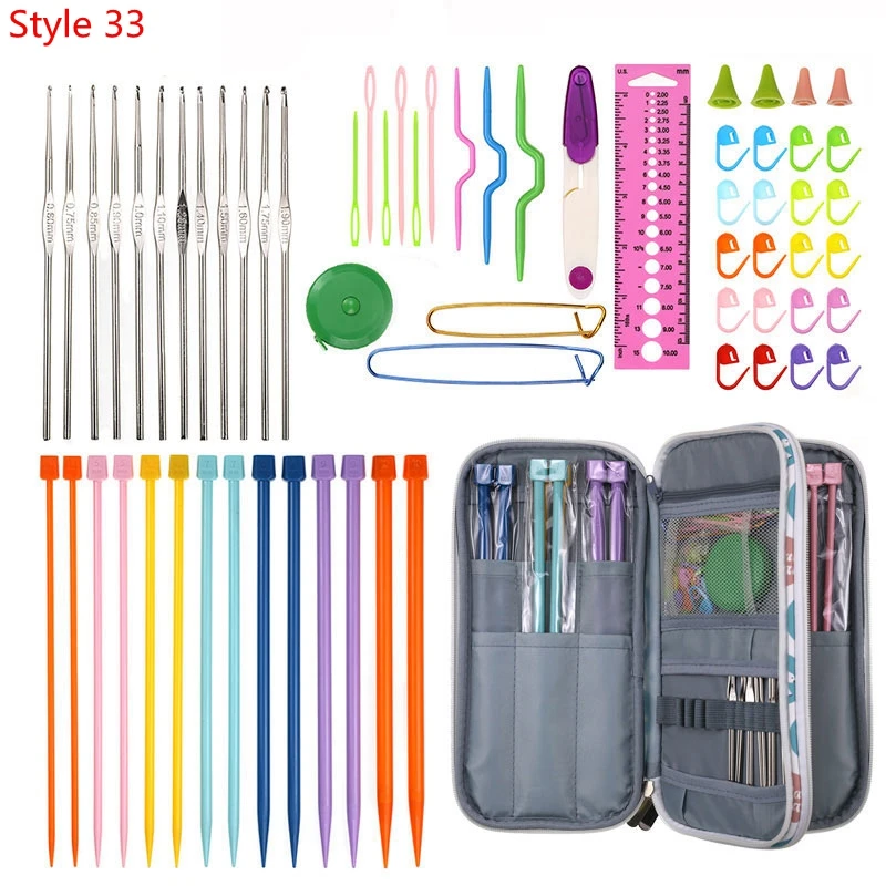 35 Styles Set Crochet Hook Set With Yarn Knitting Needles Sewing Tools Set Knit Gauge Scissors Stitch Holder Hook For Knitting