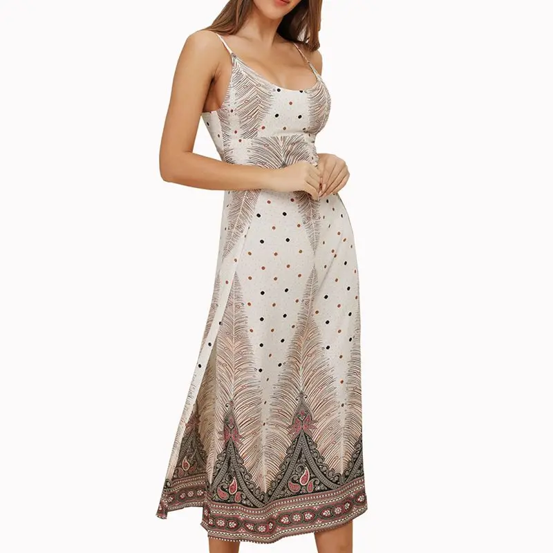 Boho модное белое пляжное платье элегантные женские 2019 в горошек Сплит летние