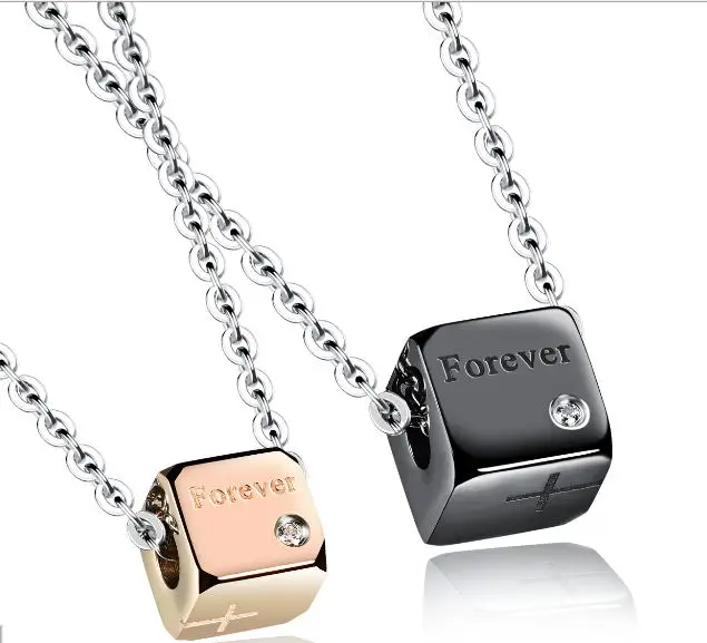 stainless steel Stereo dice"forever" necklace for Loversnecklace for loversfor loversnecklace