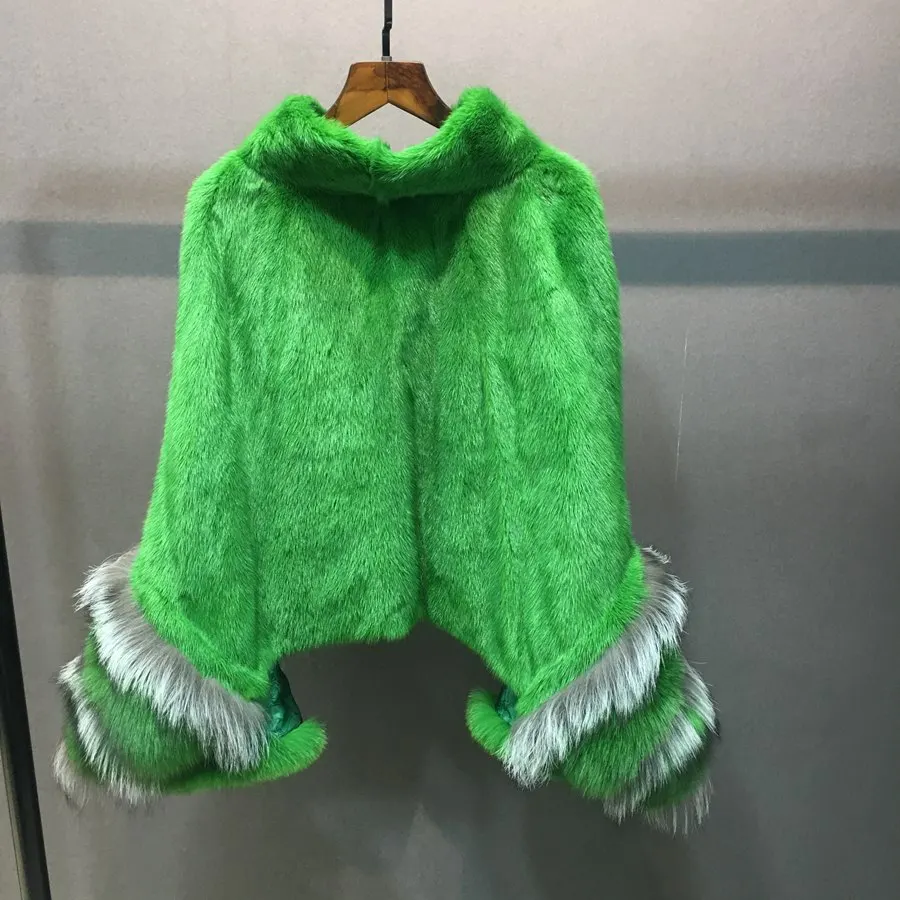 100% natural mink fur poncho with fox fur sleeve (9)