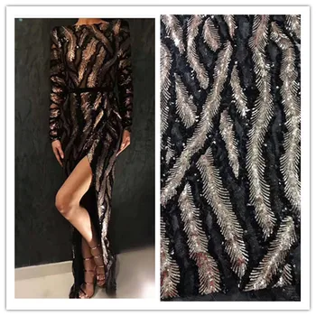 

embroiderd lace fabric S-102225 with sequins beautiful Nigerian sequins lace fabric for party dress
