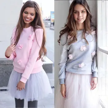 

Women Long Sleeve Loose Sweatshirts Gray Flower Autumn Pullover Tops Casual Women Hoodies Sweatshirts Clothes