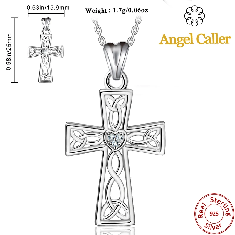 Подвеска в виде Креста Angel Caller из стерлингового серебра 925 пробы колье сердца CZ