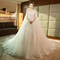 Robe De Mariee 2019 Lace Sequins Beaded Floor Length Luxury Wedding Dress Vestidos De Novias Long Tail Wedding Gown guna bainise