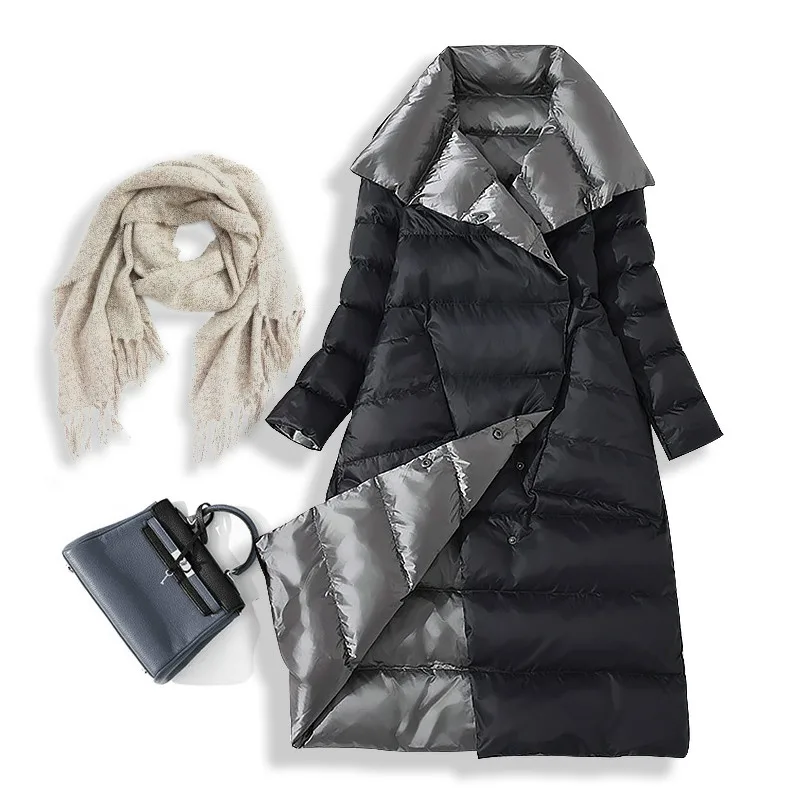 

New 2019 Winter Double Sided Down Jacket Women Ultra Light White Duck Down Coat Double Thin Long Parkas Outwear Clothing