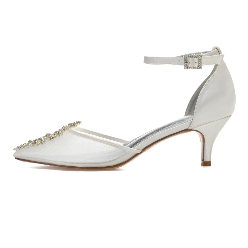 Ivory Alla white Creativesugar Scarpe Caviglia Mesh A Cinturino Da Con Il Elegante Mesh Punta Attraverso Donna Pompe Maglia Cristallo Del Vedere Applique Merletto Di Sposa YIvbfg76y