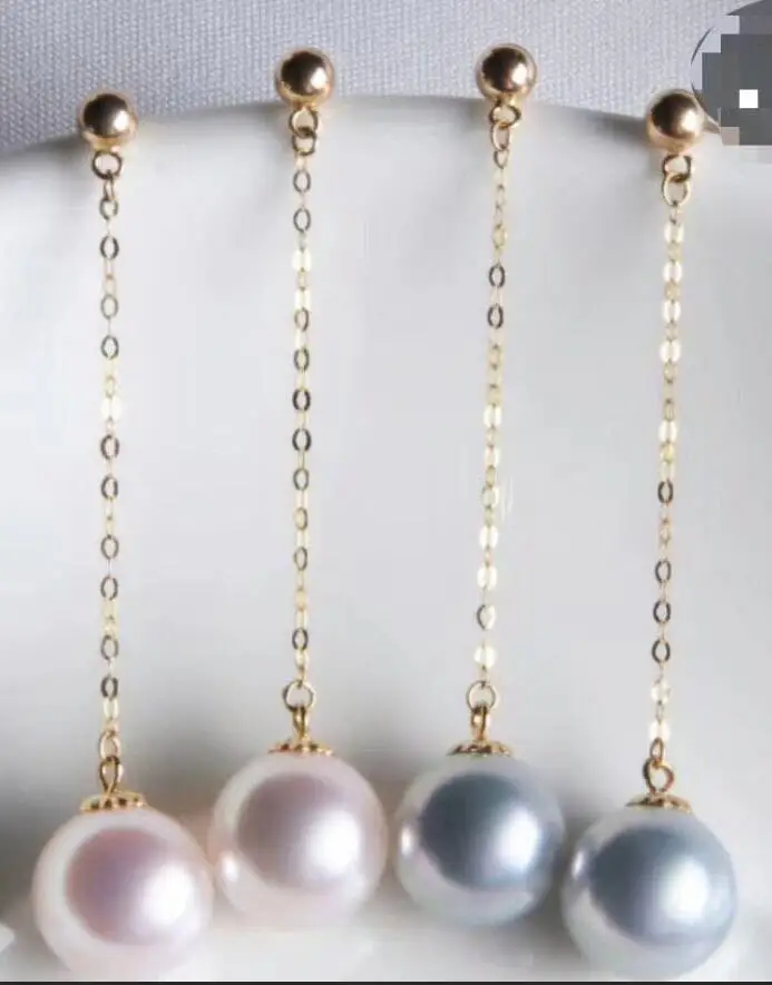 

noble jewelry natural 8-9mm Akoya White pearl earring 18k gold