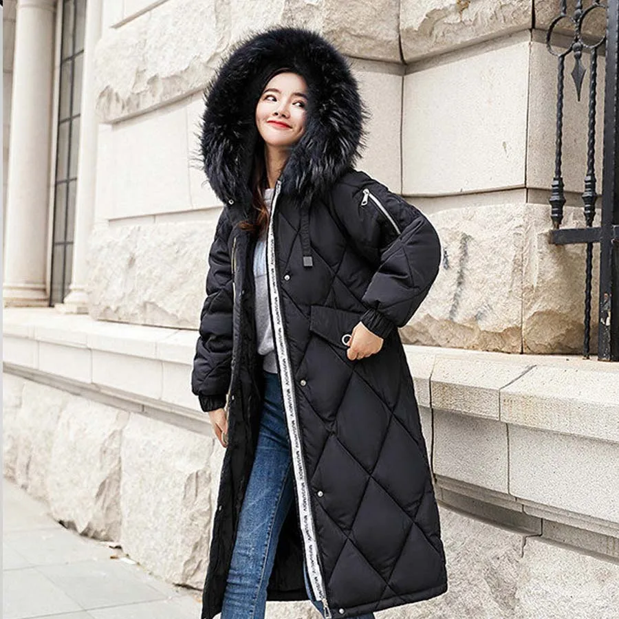Kopen Winter jas vrouwen mode 2018 katoen gewatteerde dikke warme bontkraag capuchon lange jas vrouwen parka uitloper vrouwelijke plus size