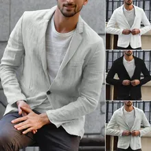 Hot Men Slim Fit Linen Blend Blazers Business Suits Solid Color Slim Dress Business Suit Long Sleeve Blazer Jacket Outwear