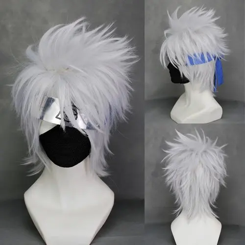 

Hot Sale!! Naruto Hatake Kakashi Cosplay Wig Cheap Silver White Short Anime Hair Synthetic Heat Resistent Wigs+Free Wig Cap