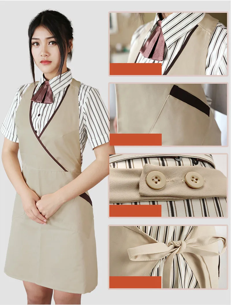 Korean Fashion Adult Bib Kitchen Apron Novelty Waist Cooking Apron Antifouling Waterproof Chef Apron For Women With Pockets9