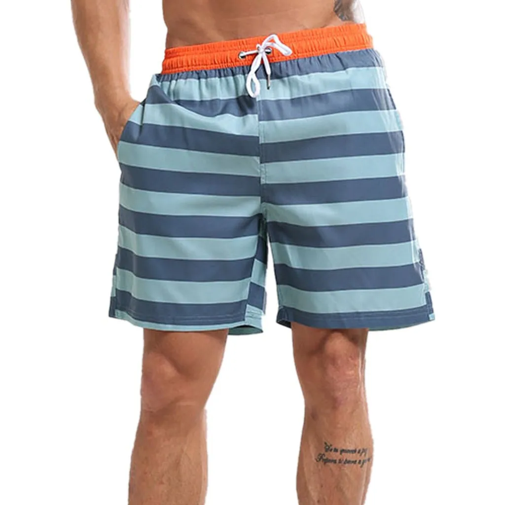 

2019 New Summer Swimwear Maillot De Bain Sexy High Waisted Swimming Trunks Striped Pattern Drawstring Quick Dry Beach Shorts