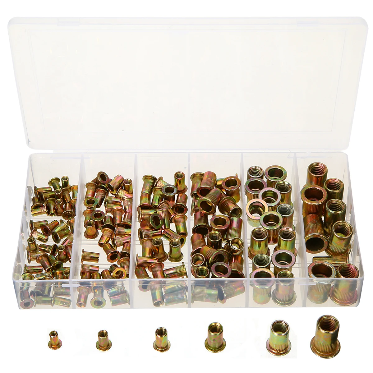 

150PCs/1Set M3, M4, M5, M6, M8, M10 Rivet Nuts Nutserts Flange Rivnuts Zinc Plated Steel Nutsert Cap Knurled Nuts Flat Head