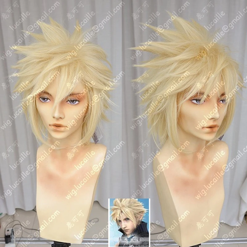 Final Fantasy VII 7 Cloud Strife Короткие золотой блондинка Косплэй волос+ парик Кепки