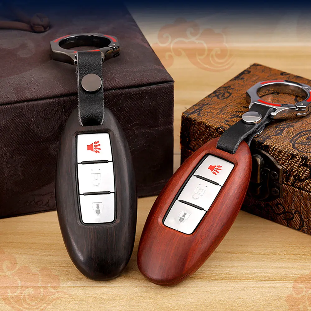

ATOBABI Sandlewood Car Key Case Wooden Cover For Nissan 350Z Almera Altima Armada Qashqai Cefiro Cube Juke Livina March Maxima