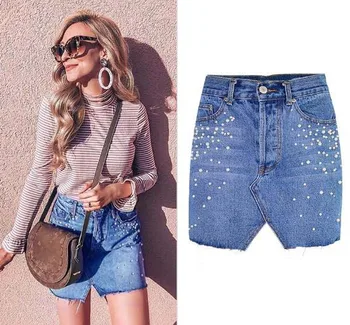 

Women High Waist Denim Skirt Single Breasted Embroidered Flares Jeans Skirt Fashion Irregular A-Line Mini Skirts Womens New D151
