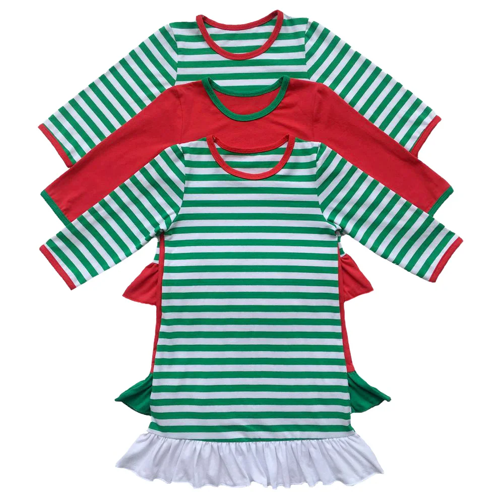 Полосатая Пижама с рождественским оленем для девочек длинное платье с оборками и монограммой