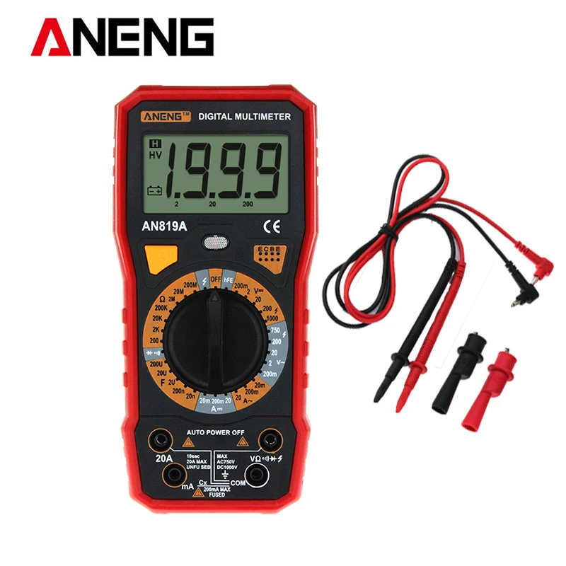 

ANENG Digital Multimeter AN819A AC/DC Current Voltage Ammeter Capacitance Triode LCD Tester with Crocodile Clips Leads Line