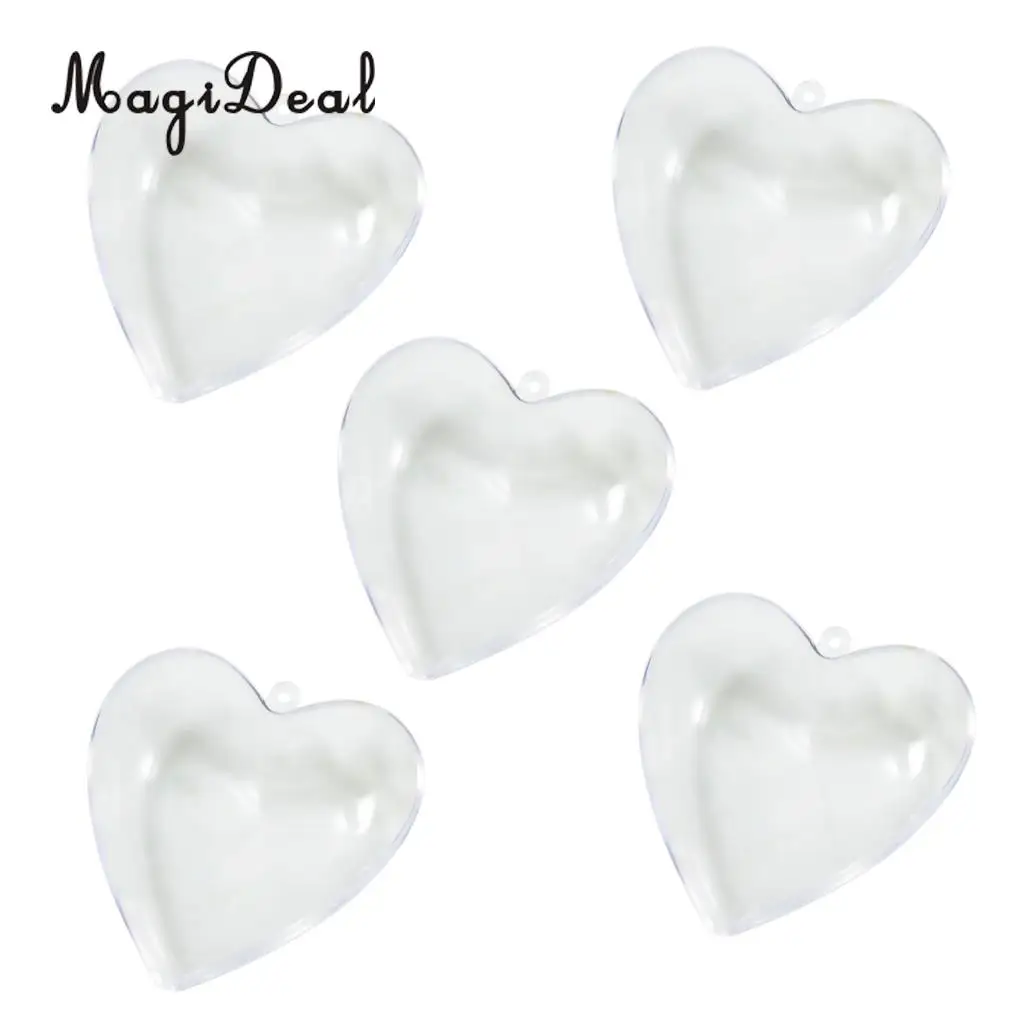 5pcs 8cm Hanging Clear Heart Plastic Baubles Ornaments Home Christmas Wedding Party Decoration DIY Personalize Gift Candy Box