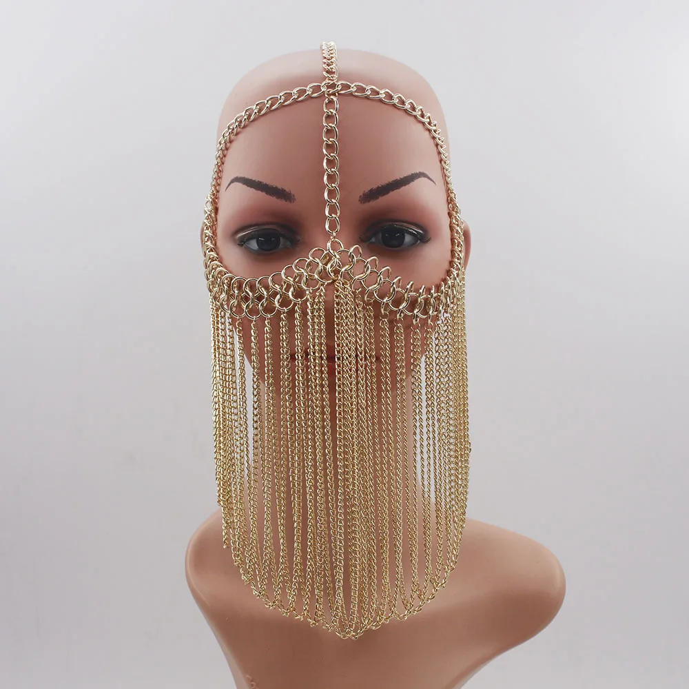 

BeUrSelf Facemask Chain Women Gold Silver Face Mask Chain Face Cover Tassel Head Chain Face Veil Harness Jewelry Headdress