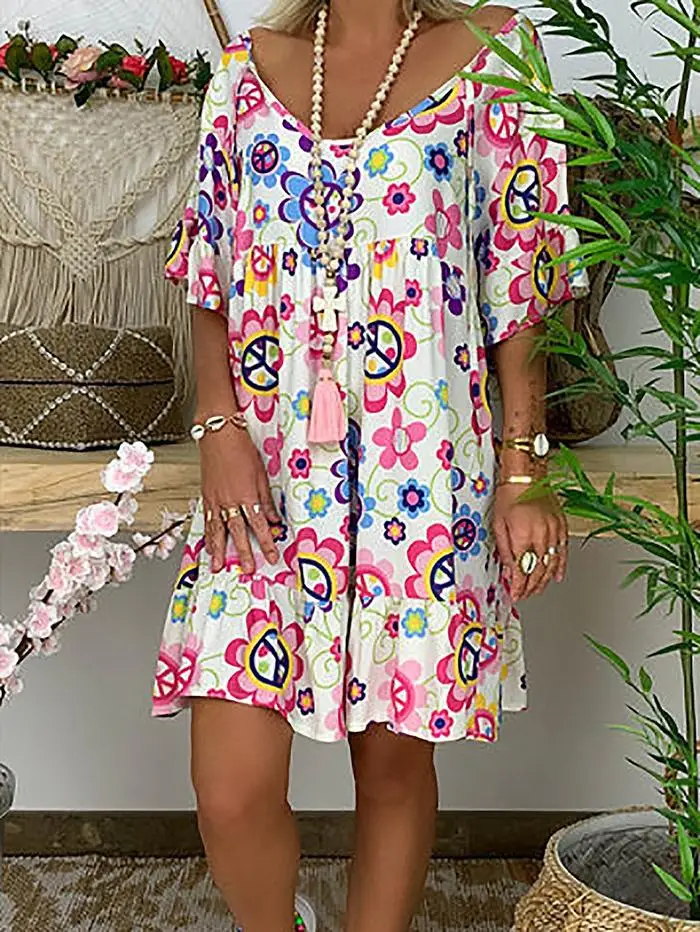 Летнее женское платье размера d богемное платье с цветочным принтом свободная туника пляжное платье Сарафан Повседневный Сарафан большого размера 5XL