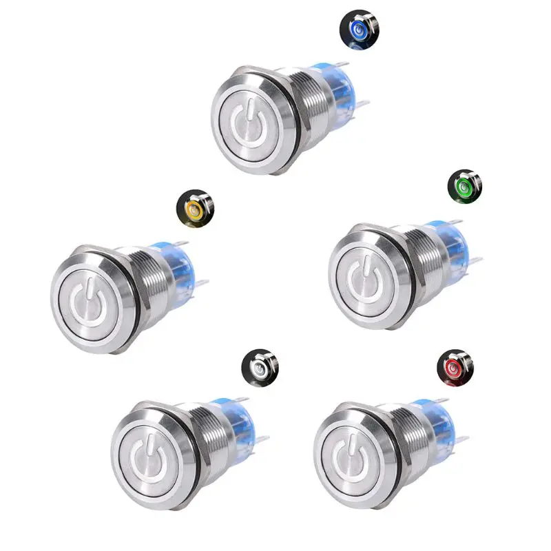 

19mm Screw Thread Length 35mm 12V 24V 220V LED Waterproof Momentary Latch Push Button Flate Switch Car Switches C45