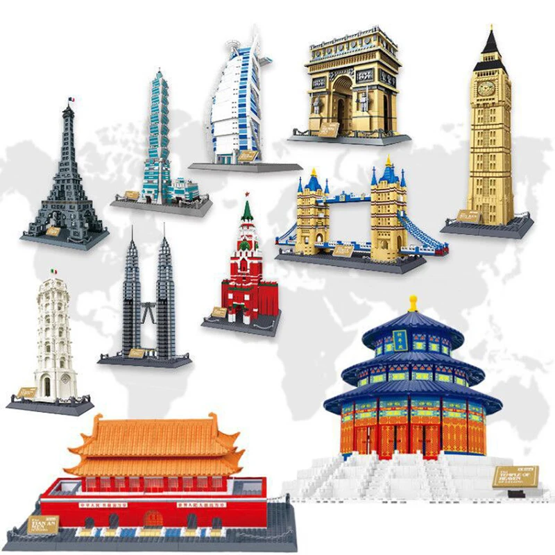 

Nano Small Building Blocks Building Model DIY Educational Toys Notre Dame Cathedral Taj Mahal Paris Iron Pisa Leaning Tower Gift