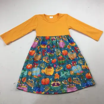 

2019 new pumpkin printed girl hot sell dress baby lovely clothing