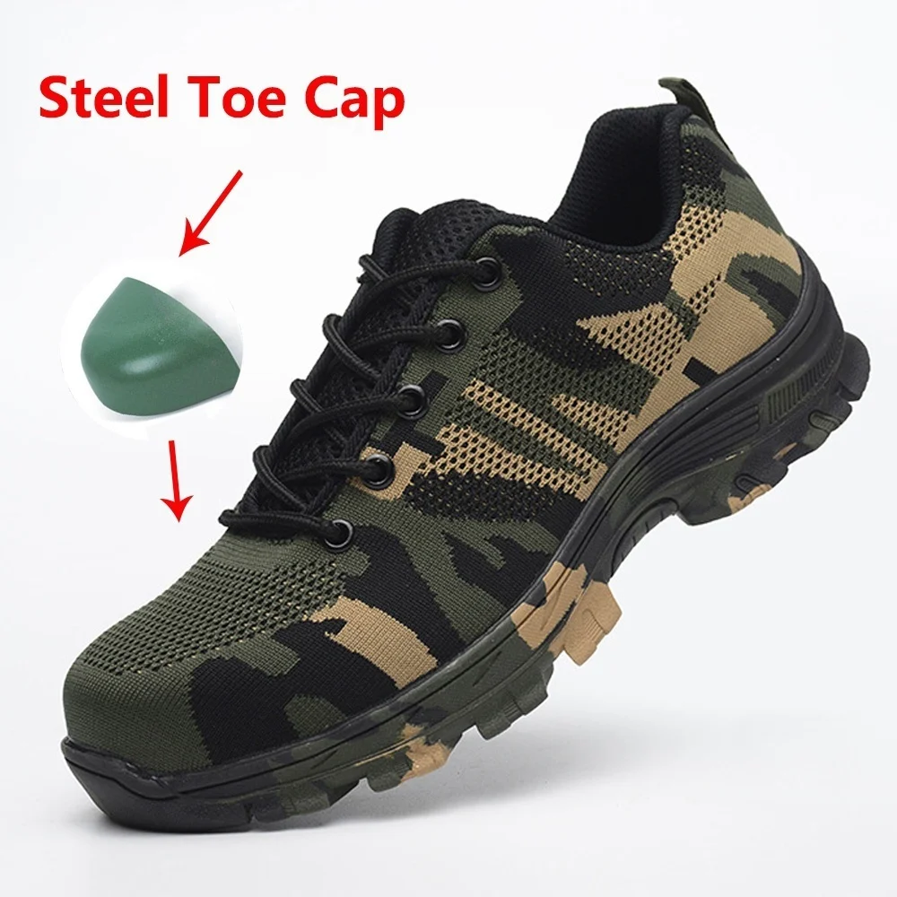 الرجال كبير حجم ثقب في الهواء الطلق أحذية الرجال غطاء صلب لأصبع القدم العسكرية أحذية الأمان الطويلة التمويه ثقب غير قابل للتدمير أحذية XX-451