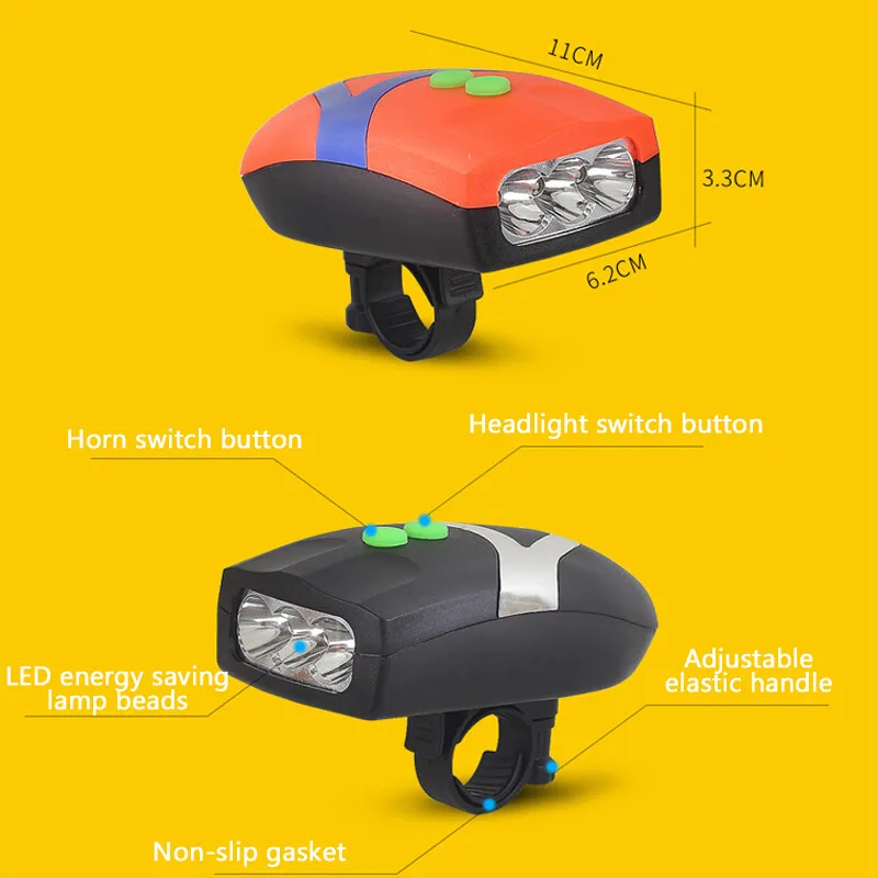 Excellent 1 Pcs Bicycle Lights Mountain Road Bike 3 Leds Front Light Headlamp Multifunction Waterproof Cycling Lamp With Electronic Bell 6
