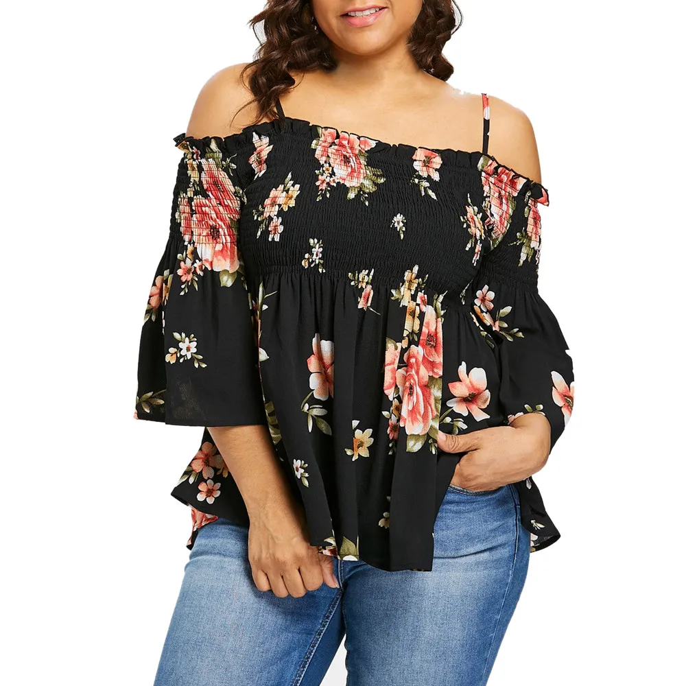 Plus Size Summer Tops For Womens Tops and Blouses 2019 Cold Shoulder ...