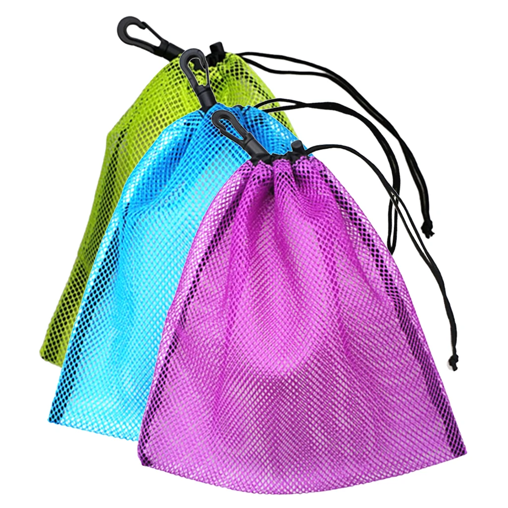 20 x 24cm 3Pcs Lightweight Nylon Mesh Nets Bag Pouch Golf Tennis 30 Balls Carrying Holder Storage Drawstring Bag