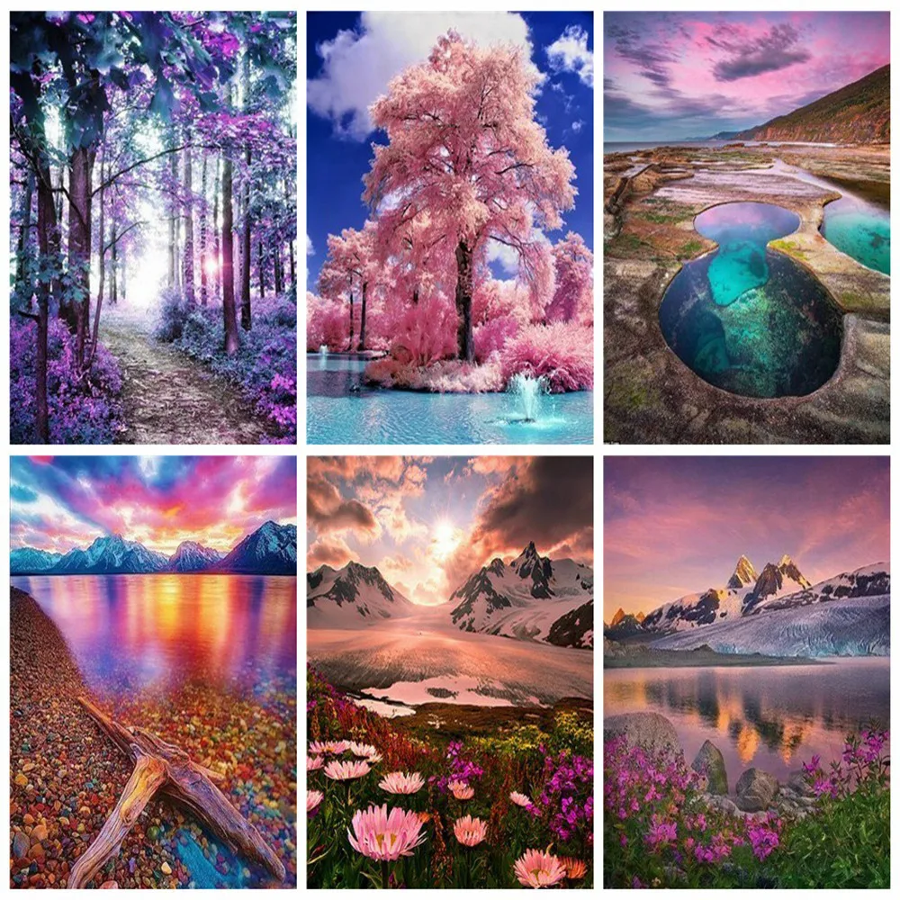 

Huacan 5D Diy Diamond Painting Landscape Full Square Diamond Embroidery Scenery Rhinestone Mosaic Painting Home Decor