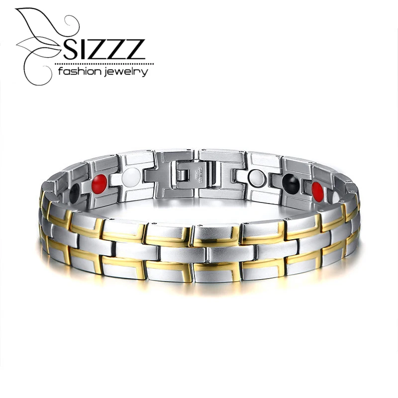 

SIZZZ Stainless steel magnetic steel gold color hologram trendy bracelet&bangles for men