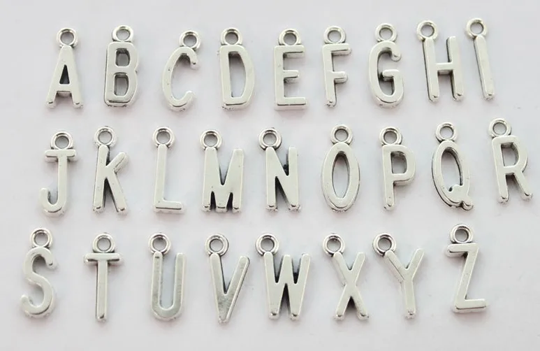 Vintage Silver Mix Alphabet Letter Charms Pendants For Bracelet
