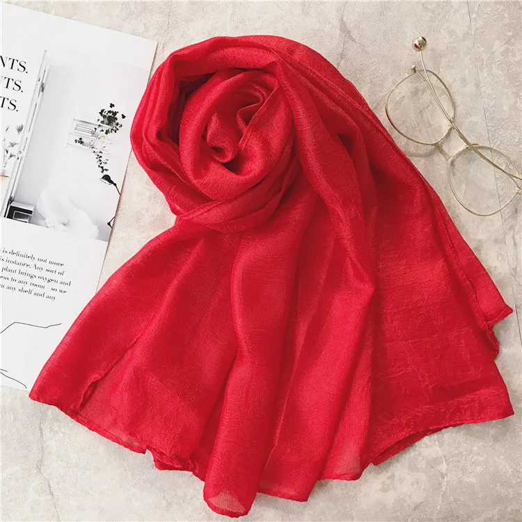Sjaals Zomer шелковый шарф женский голландский льняной Шелковый платок летний платок Женская Белая Шаль пляжные шарфы хиджаб - Цвет: red scarf