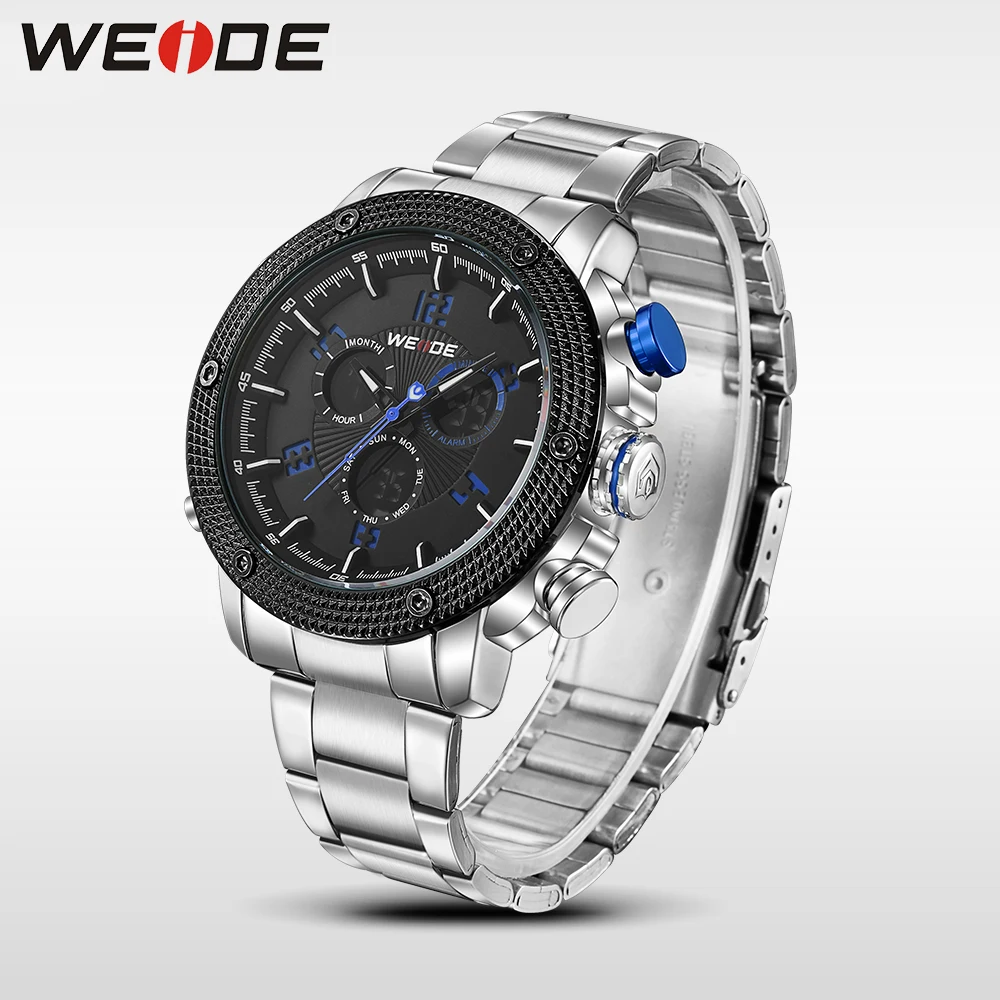 

WEIDE luxury Watch Men Quartz Digital Waterproof Double display Multiple Time Zone stainless steel Back Light sport watch