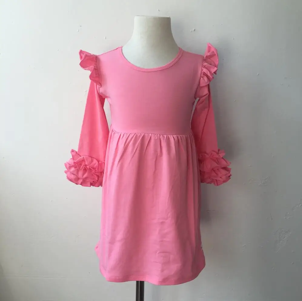Оптовая Продажа Одежда для младенцев вязаный хлопковый жемчуг с рюшами платье Длинные рукава платье для детей