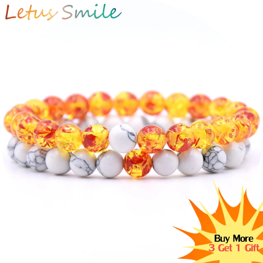 

Nature Ambers Balance Strand Bracelets for Women White Turquoises Healing Beaded Bracelet Fashion Semi-precious Stones Jewelry