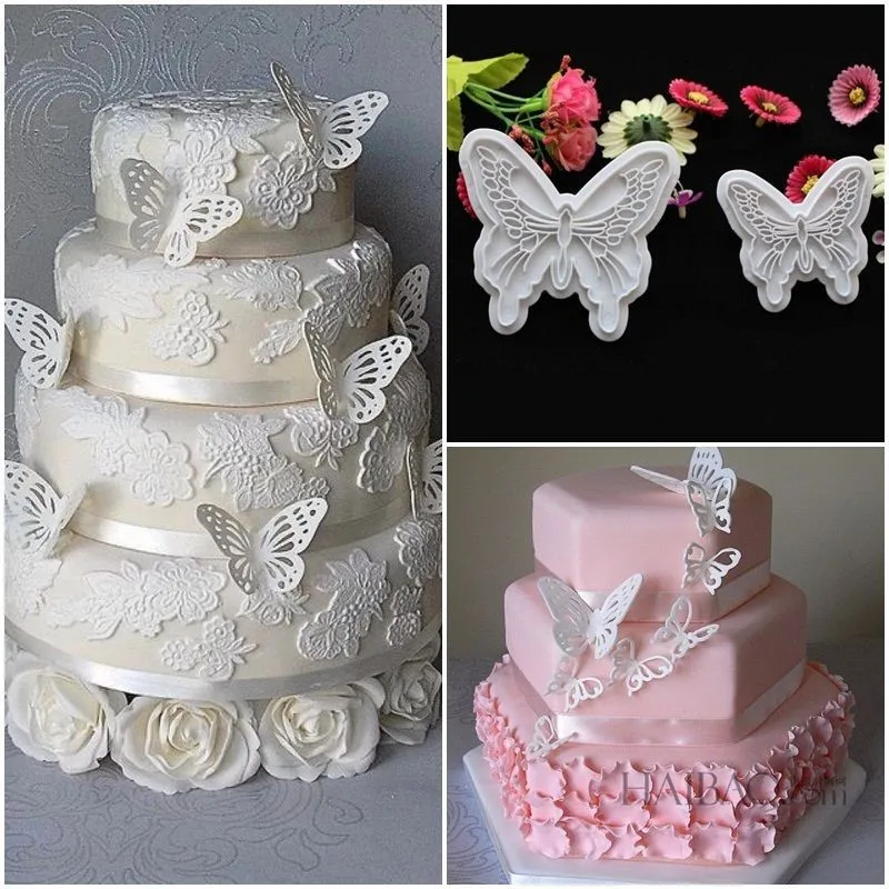 2016 New 2PCS/lot Hot Butterfly Cake Fondant Decorating Cookie Plunger Cutters Mold Tools Plastic Mould A001 |