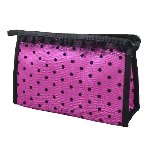 2016 Canvas polka dots women girls makeup bags Zippered Lace Dotted