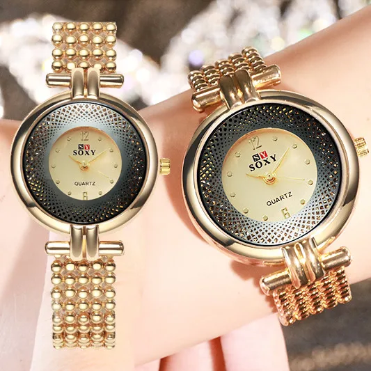 

Fashion Women Watches Simple Round Symmetrical Dial Particle Link Strap Luxury Chic Ladies Quartz Wrist Watch montres femme saat