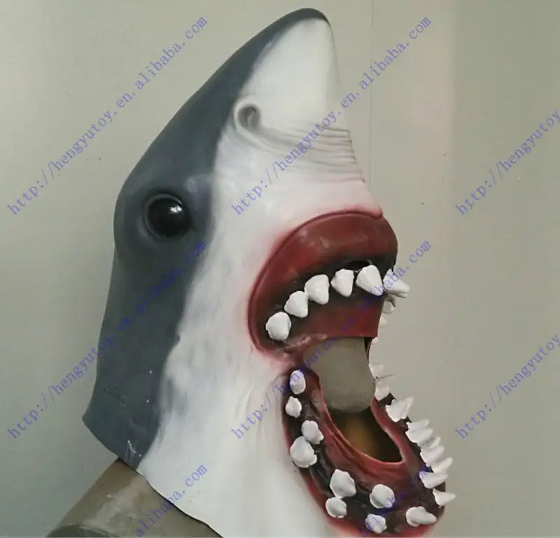 Newly Carnival Costume Latex Shark Mask Full Head Mask with Neck Adult Shark Costumein Party