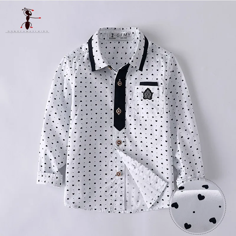 Школьная форма Kung Fu Ant, рубашки с отложным воротником и карманами синего и белого цвета, хлопковая классическая одежда в горошек для мальчиков, 2929 - Цвет: White style 1