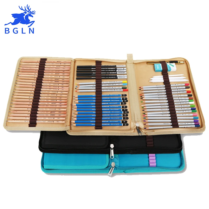 

Bgln 72 Holes Canvas Pencils Pouch Bag Folded Brush Case With Zipper cartucheras para lapices Pocket Art Supplies