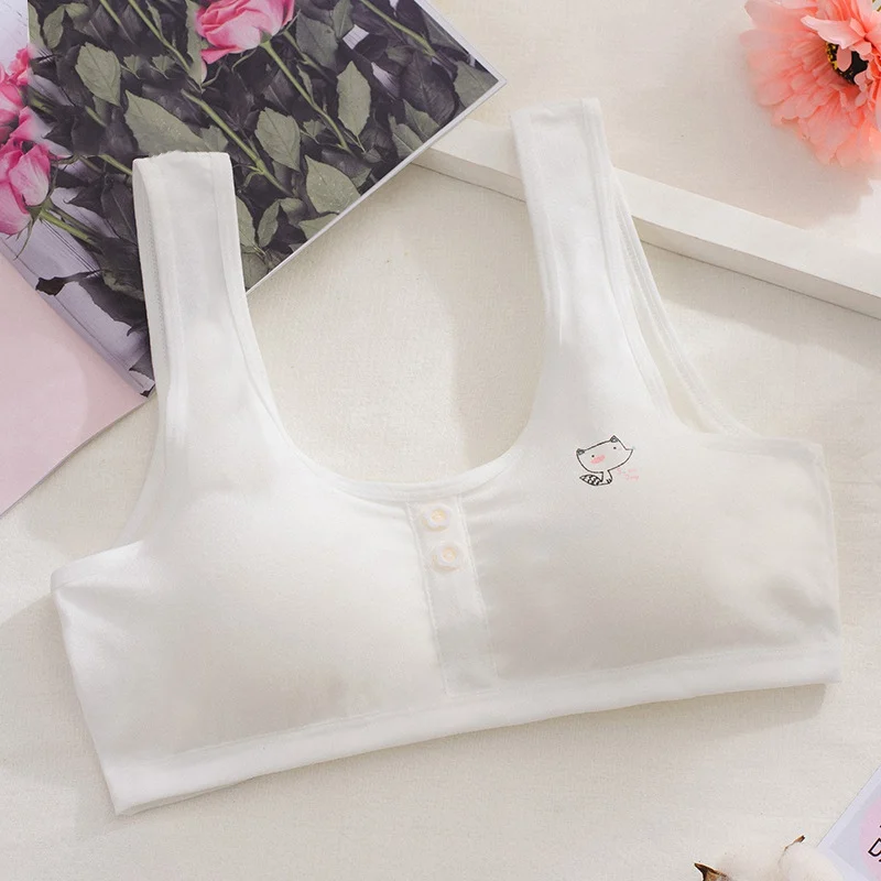 Pure Cotton Girls Bra No Rims Puberty Girl Sport Bras Breathable Teen Camisole with Pads Comfortable Teenager Girl Training Bra