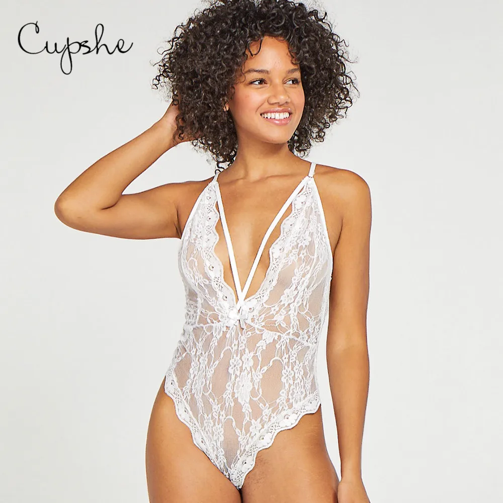 CUPSHE женское белье из чистого белого сетчатого кружева цельное сексуальное