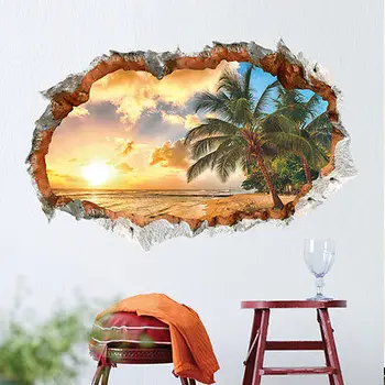 

Beach Sunset 3D Window View Removable Wall Sticker Art Vinyl Decal Decor Mural