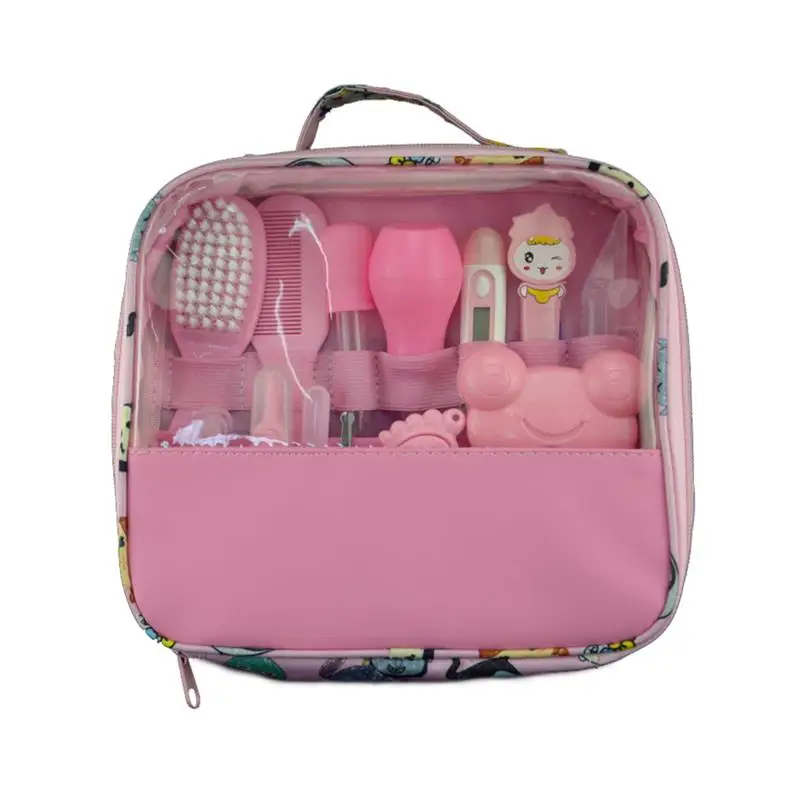Lemonbest, 13 шт., сумка для ухода за здоровьем, для детей, для ежедневной гигиены, машинка для стрижки ногтей, ножницы, щетка, расческа для волос, уход за маникюром - Цвет: Розовый